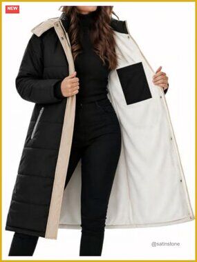 Women's Long Sherpa Lined Puffer Coat Hooded Winter Jacket